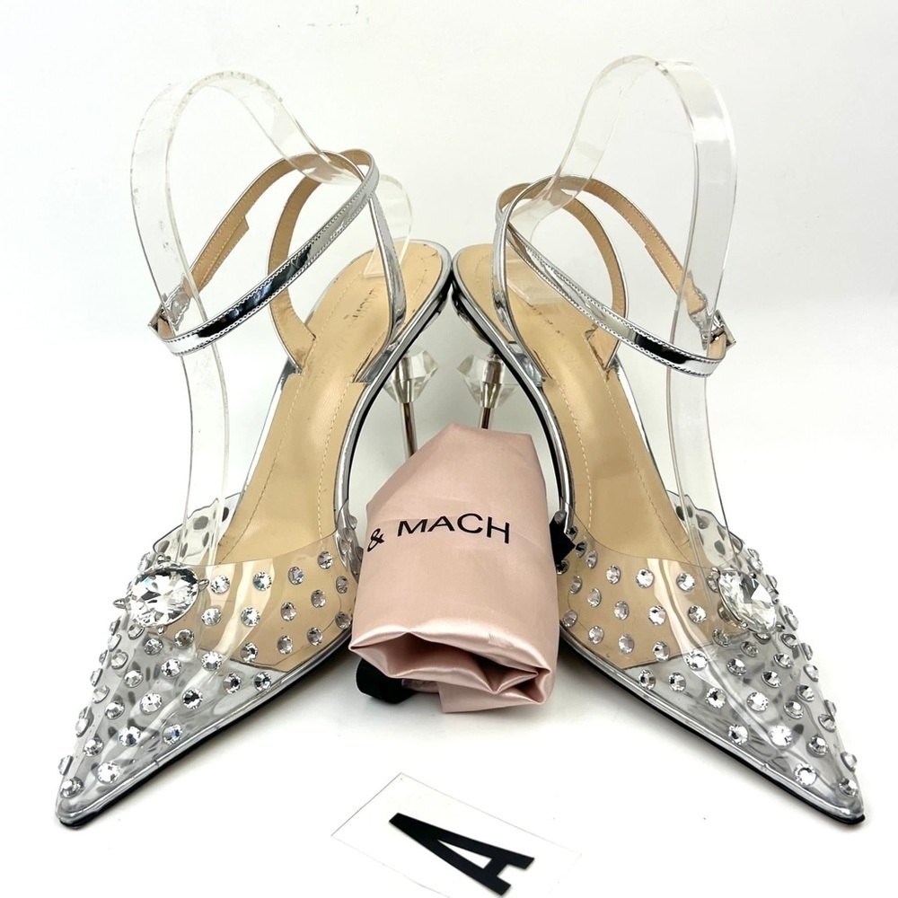 MACH & MACH Crystal Embellished Clear Ankle Strap Pump sz 11